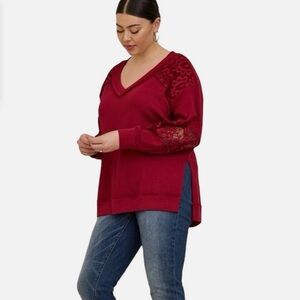 NWT Torrid V Neck, Waffle Knit Top w/ Lace Inserts - Torrid Size 1